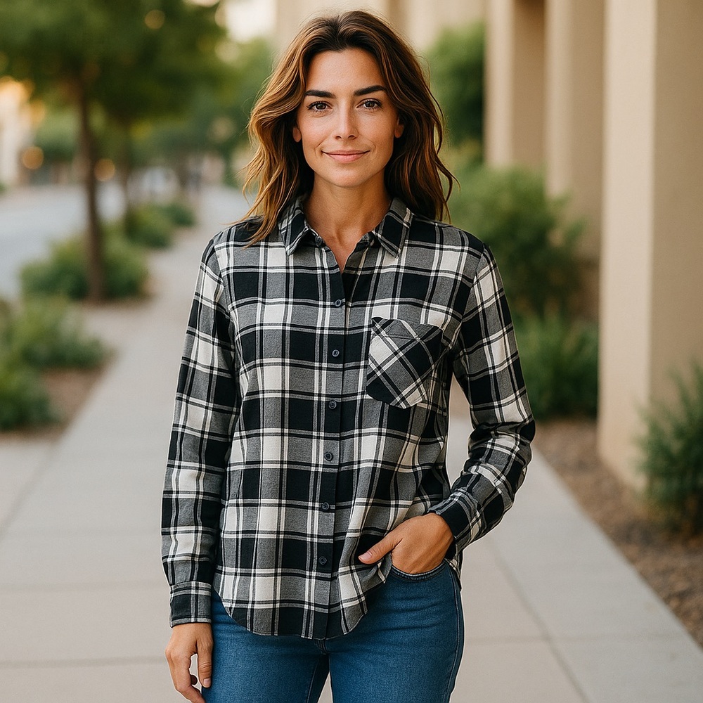 #2832 NWT EDDIE BAUER Plaid Flannel Hi Lo Button Up